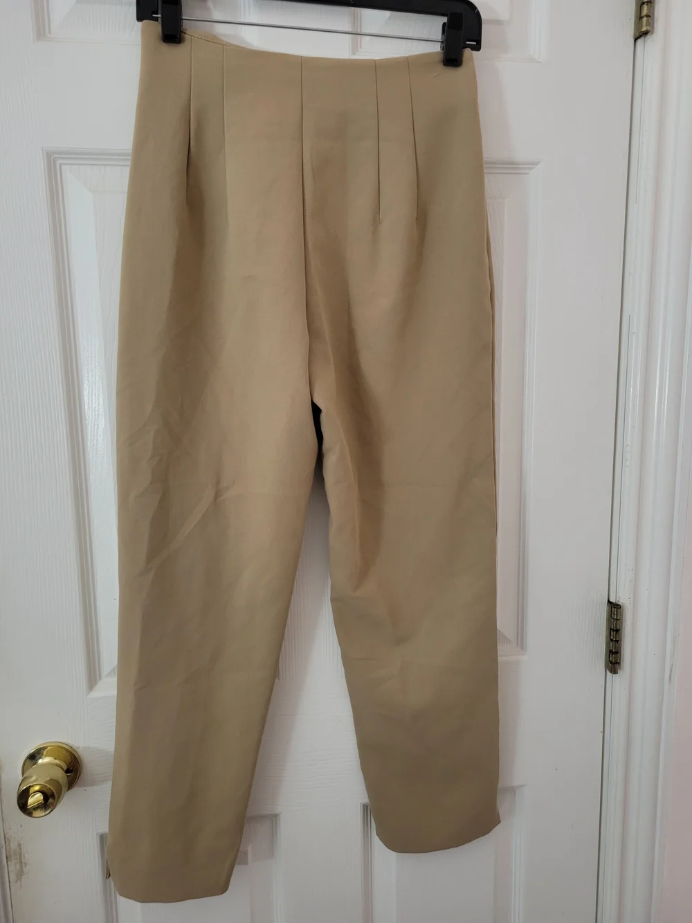 Zara Beige High Waisted Trousers Split Hem Ankle Pants Sz 6